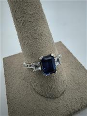 Sapphire Lady's Stone & Diamond Ring 4 Diamonds .50 Carat T.W. 10K White Gold